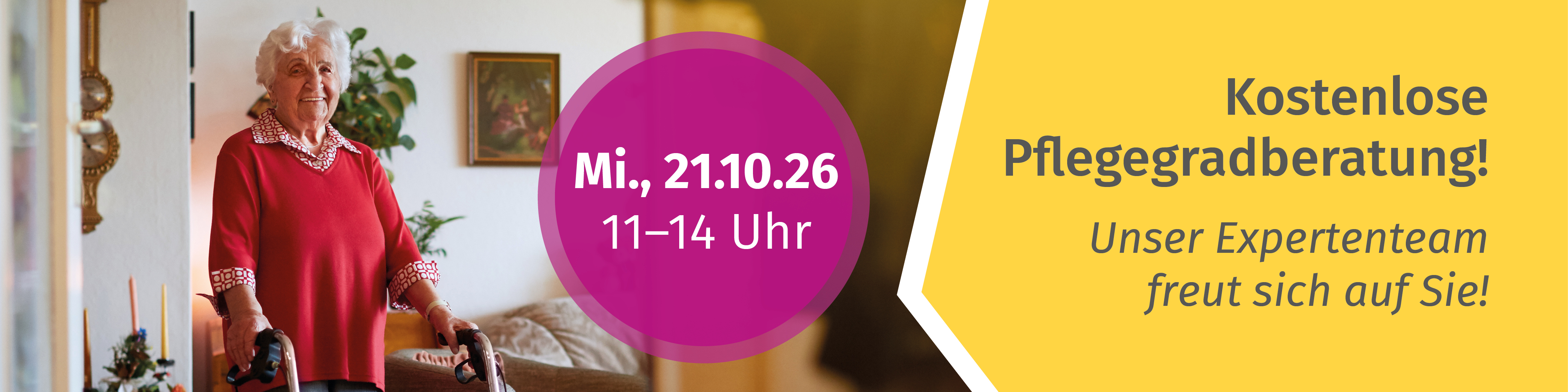 Kostenlose Pflegegradberatung am Mittwoch, 21.10.2026 von 11 bis 14 Uhr